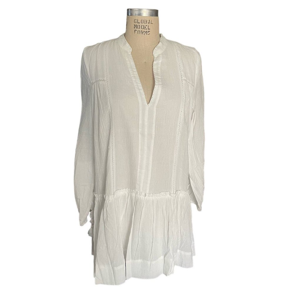 NWOT Pomander Place Ophelia Dropwaist Coverup White Beaded Vacation Dress Large - Picture 5 of 10